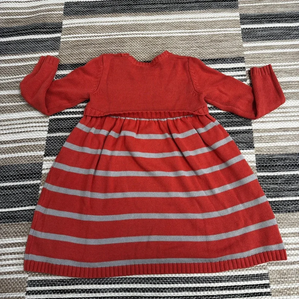 Nula Bug Sweater Dress Girls 5 Orange Gray Striped Fox Knit Long Sleeve Cute Bow